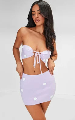 Petite Lilac Knitted Flower Bandeau Crop Top
