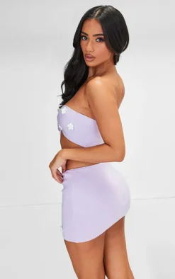 Petite Lilac Knitted Flower Bandeau Crop Top