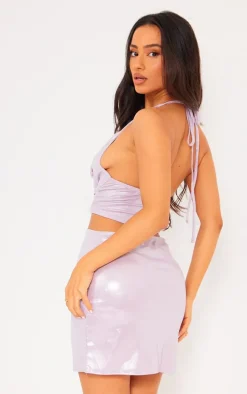 Petite Lilac Metallic Cowl Neck Mini Cut Out Dress