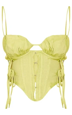 Petite Lime Green Linen Look Corset Top