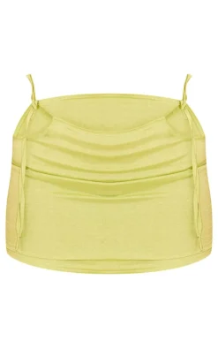 Petite Lime Green Linen Look Cut Out Mini Skirt