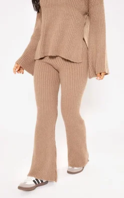 Petite Mocha Rib Knit Wide Leg Pant