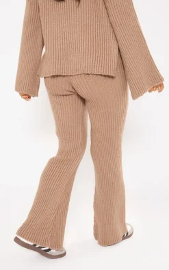 Petite Mocha Rib Knit Wide Leg Pant