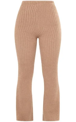Petite Mocha Rib Knit Wide Leg Pant