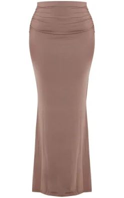 Petite Mocha Ruched Detail Maxi Skirt