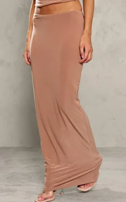 Petite Mocha Slinky Low Waist Maxi Skirt