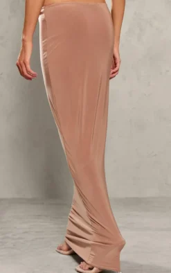 Petite Mocha Slinky Low Waist Maxi Skirt