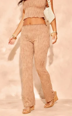 Petite Mocha Textured Straight Leg Pants