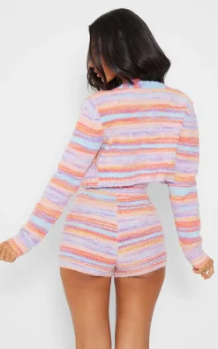 Petite Multi Colored Fluffy Knit Crop Cardigan