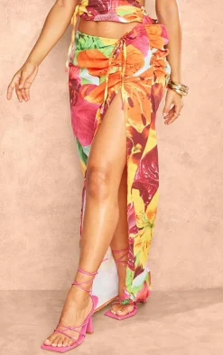 Petite Multi Flower Printed Cut Out Maxi Skirt
