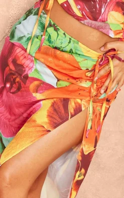 Petite Multi Flower Printed Cut Out Maxi Skirt