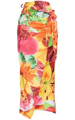 Petite Multi Flower Printed Cut Out Maxi Skirt