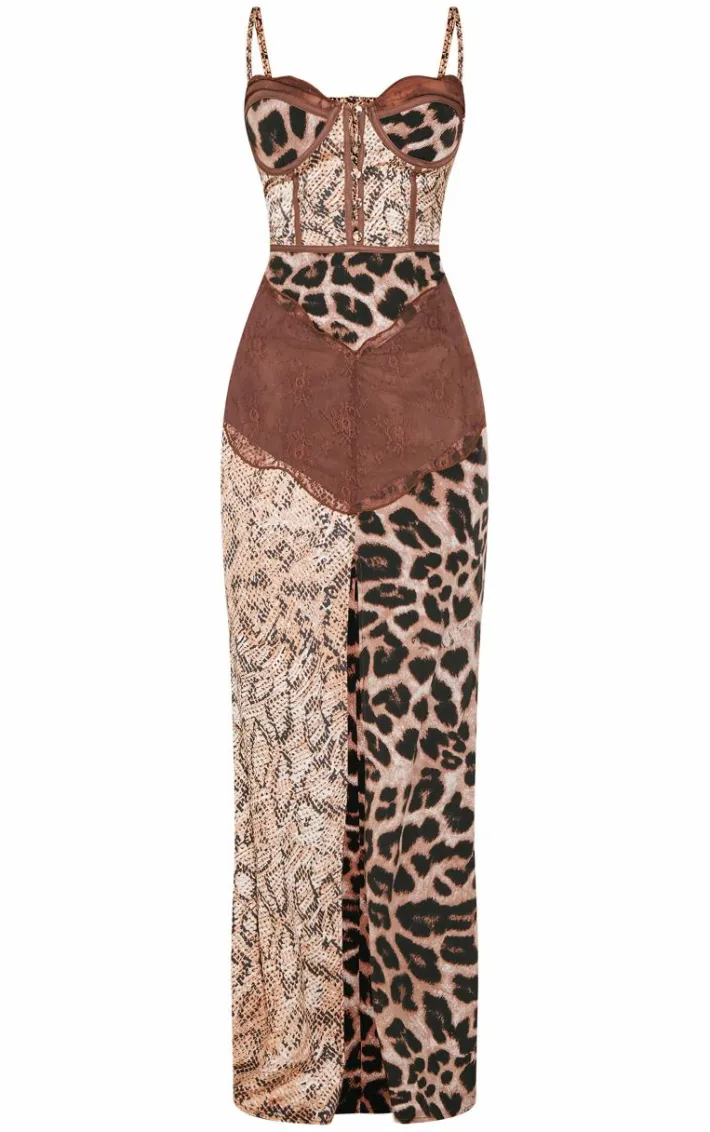 Petite Multi Print Lace Detail Maxi Dress