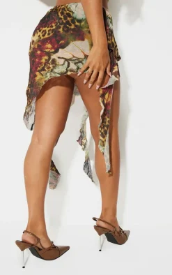 Petite Multi Printed Crushed Mesh Ruffle Mini Skirt