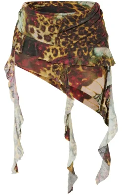 Petite Multi Printed Crushed Mesh Ruffle Mini Skirt