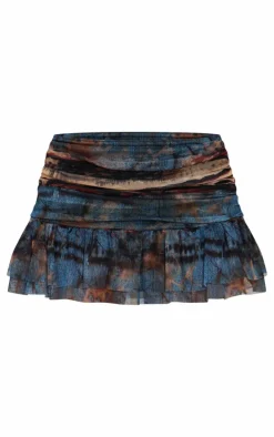 Petite Multi Printed Mesh Ruffle Mini Skirt