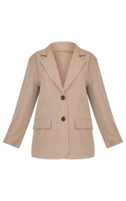 Petite Natural Stone Pinstripe Oversized Blazer