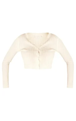 Petite Oatmeal Button Front Knit Cardigan