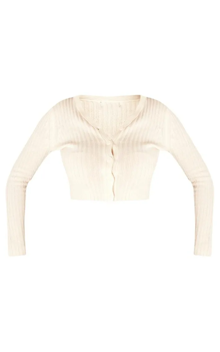 Petite Oatmeal Button Front Knit Cardigan