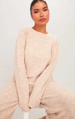 Petite Oatmeal Knit Oversized Sweater
