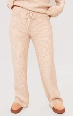 Petite Oatmeal Knit Wide Leg Pants