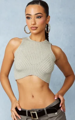 Petite Oatmeal Knitted Crop Top