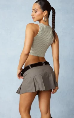 Petite Oatmeal Knitted Crop Top