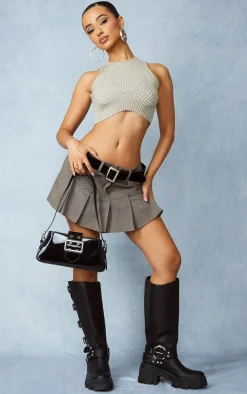 Petite Oatmeal Knitted Crop Top