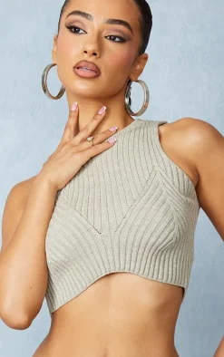 Petite Oatmeal Knitted Crop Top