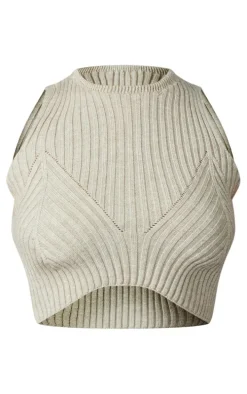 Petite Oatmeal Knitted Crop Top