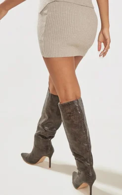 Petite Oatmeal Knitted Fold Over Skirt