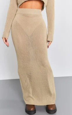 Petite Oatmeal Knitted Low Rise Midaxi Skirt