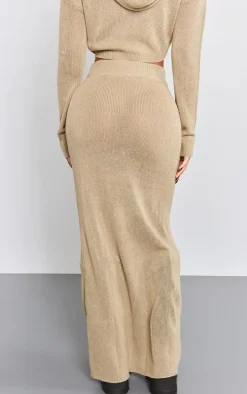 Petite Oatmeal Knitted Low Rise Midaxi Skirt