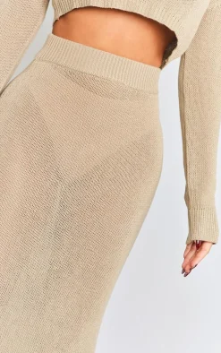 Petite Oatmeal Knitted Low Rise Midaxi Skirt