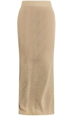 Petite Oatmeal Knitted Low Rise Midaxi Skirt