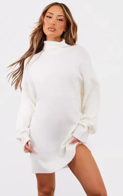 Petite Oatmeal Knitted Slouchy Sweater Dress