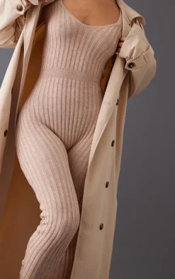 Petite Oatmeal Long Sleeve Knitted Jumpsuit