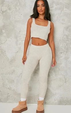 Petite Oatmeal Rib Knit Crop Top