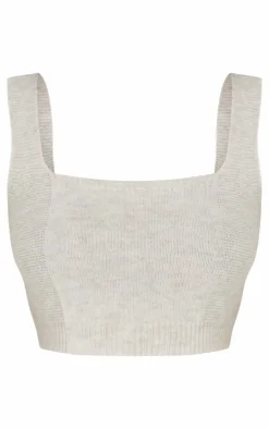 Petite Oatmeal Rib Knit Crop Top