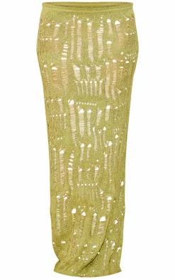 Petite Olive Open Knit Maxi Skirt