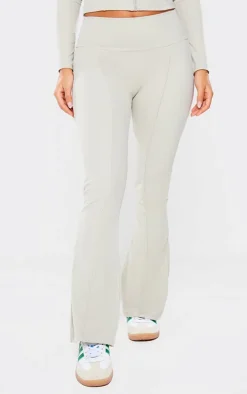 Petite Pale Khaki Snatched Sculpt Seam Detail Flared Pants
