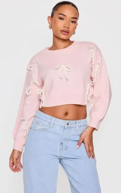Petite Pink Bow Detail Christmas Sweater