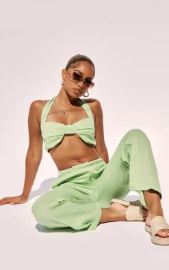 Petite Pistachio Linen Look Ruched Bralet