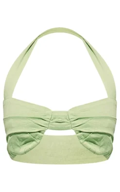 Petite Pistachio Linen Look Ruched Bralet