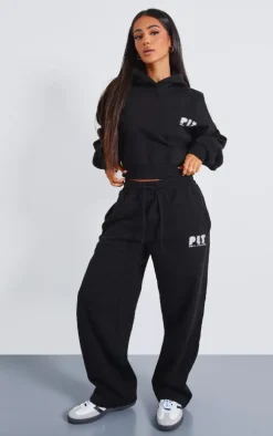 Petite Premium Black Printed Boxy Hoodie