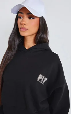 Petite Premium Black Printed Boxy Hoodie