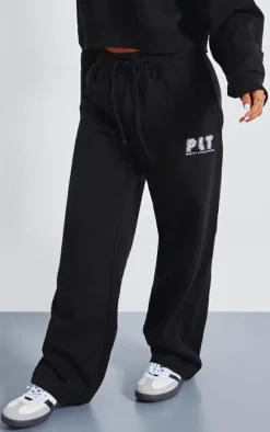 Petite Premium Black Printed Straight Leg Sweatpants