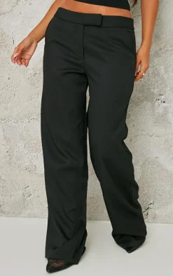 Petite Premium Black Woven Low Rise Wide Leg Pants