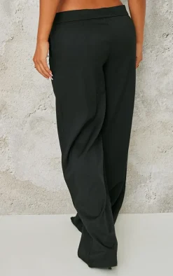 Petite Premium Black Woven Low Rise Wide Leg Pants