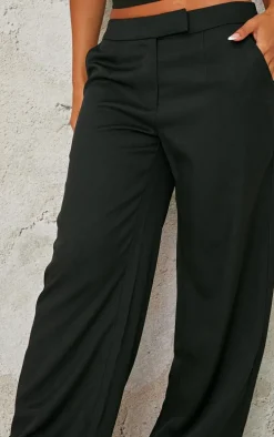 Petite Premium Black Woven Low Rise Wide Leg Pants